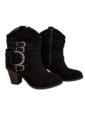 Pierre Dumas Black Western Ankle Boots Women’s Size 6 Buckle Block Heel Booties